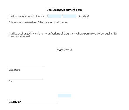 Debt Acknowledgment Form preview