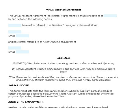 Virtual Assistant Agreement preview
