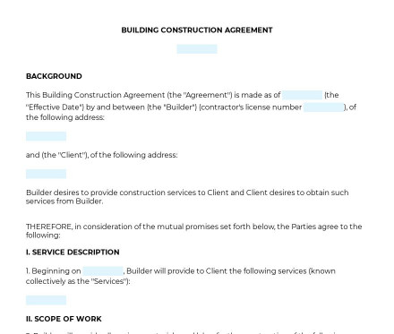 Building Construction Agreement preview