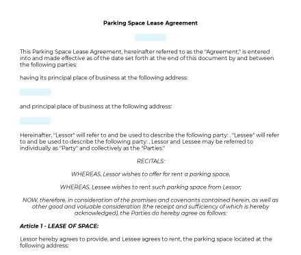 Parking Space Lease Agreement preview