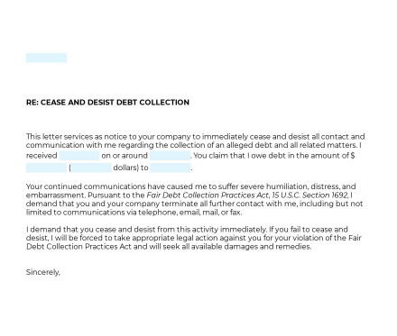 Debt Collection Cease and Desist Letter preview