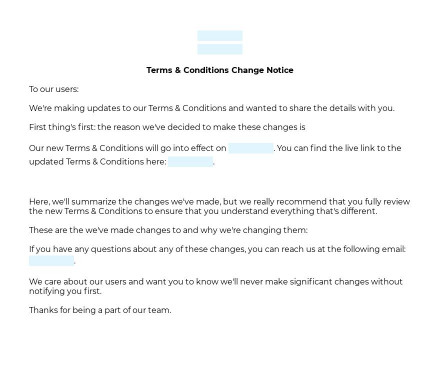 Terms & Conditions Change Notice preview